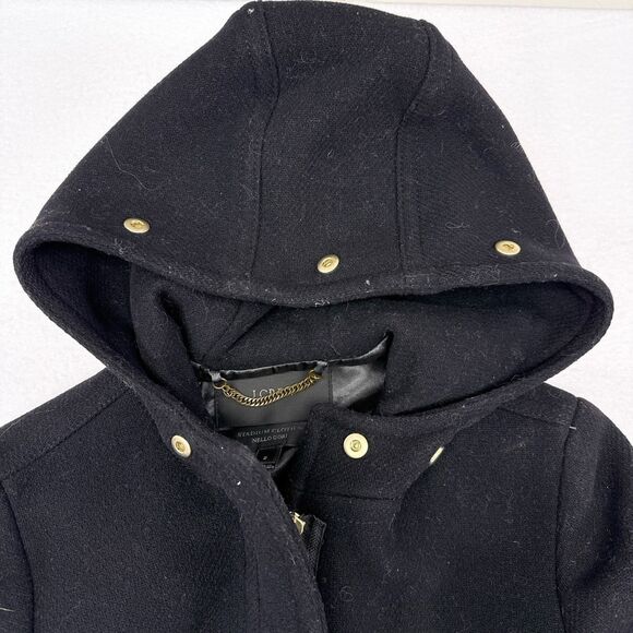 J.‎ Crew Chateau Parka Italian Wool Stadium Cloth Coat Size 2 Black NO FUR HOOD - Picture 5 of 9